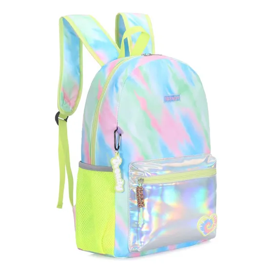 Mochila Escolar Metalizada Bolsillo Para Botella Trendy Color Verde Diseño De La Tela Metalizado