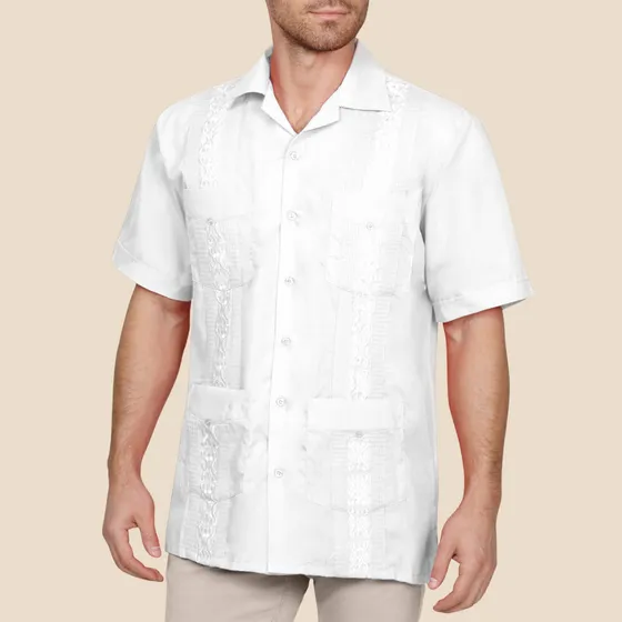 Camisas Guayaberas Hombre Blanca Manga Corta