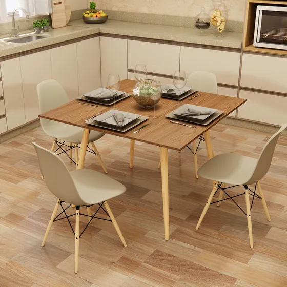 Mesa de Jantar Quadrada 90x90cm para 4 Pessoas com Pés de Madeira Cor Marrom