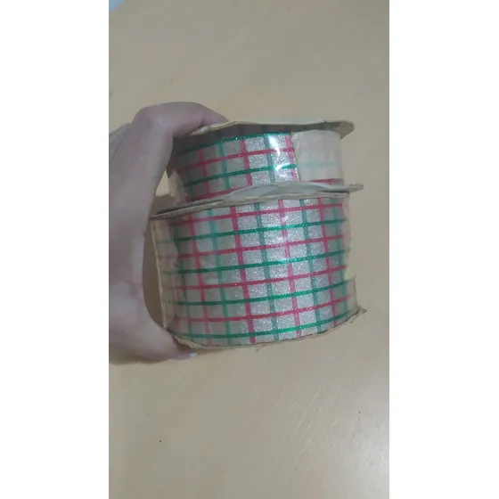 Cinta De Rollo Navidad Verde Blanco Y Rojo Escarchado Oferta
