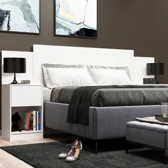 Cabeceira De Casal Sublime 2 Gavetas 2 Nichos Branca 232x98 Cor Branco