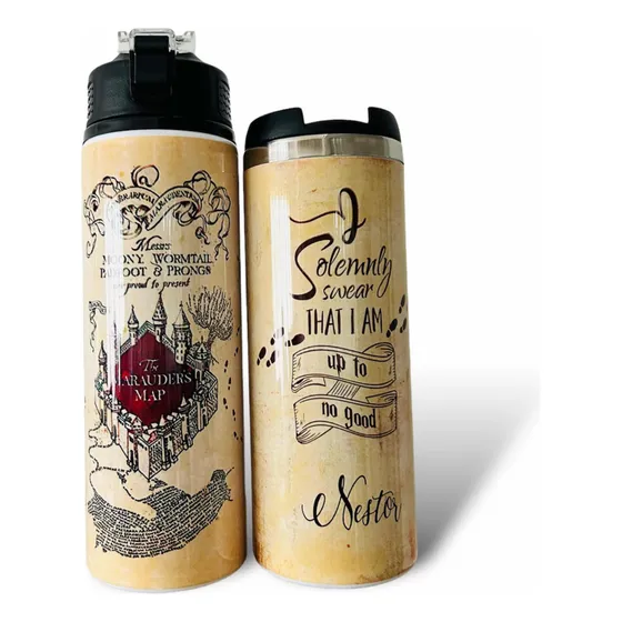 Cilindro Para Agua + Termo Harry Potter Mapa Moderador Color Beige