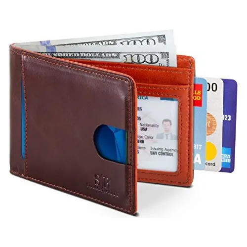 Serman Brands Billetera Delgada De Piel Auténtica Con Bloque