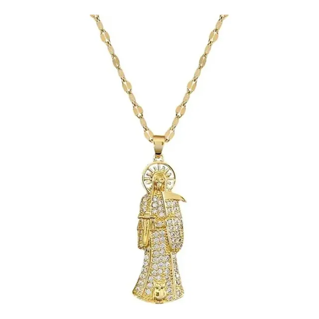 Medalla Collar Santa Muerte Dije Cadena Oro Laminado De 18k Dorado