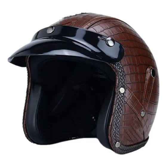 Casco Voss Brown Alligator - Cuero Talle L 59-60 Cms Harley Marrón Classic L