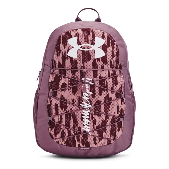Mochila de treinamento unissex Under Armour Hustle Sport, cor: roxo enevoado, estampa animal, design de tecido