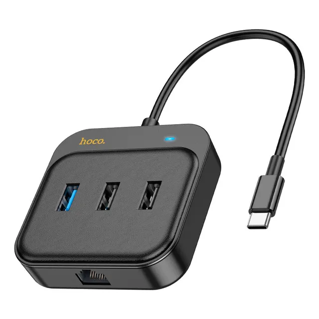 Hub 6 En 1 Hoco Hb37 Usb-c A 3xusb-a Usb-c Hdmi Rj45 Black