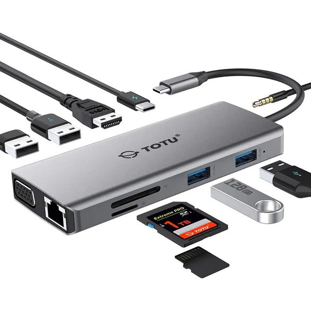 Adaptador Hub Usb C Thunderbolt Hdmi Vga Jack Audio Ethernet