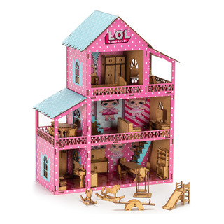 Casa De Boneca Mdf Lol Adesivada C/ 36 Móveis E Parquinho Casa De Boneca Mdf Lol Adesivada C/ 36 Móveis E Parquinho