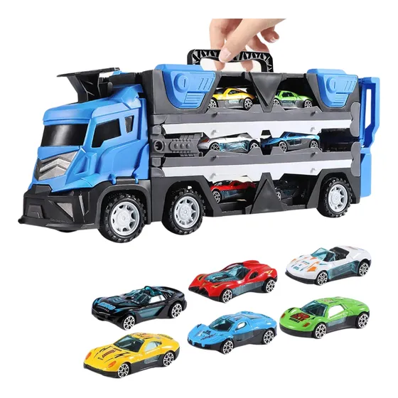 Caminhão Cegonha Carreta De Brinquedo Pista Com Carrinhos