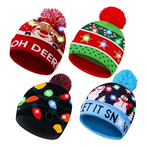Gorros De Navidad Con Luces Led Niños Y Adultos Pasamontañas