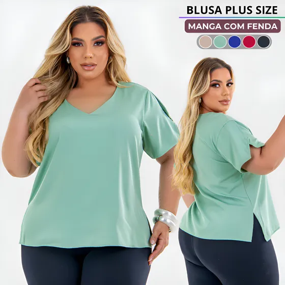 Blusa Camiseta Plus Size Feminina Soltinha Decote Moda Maior