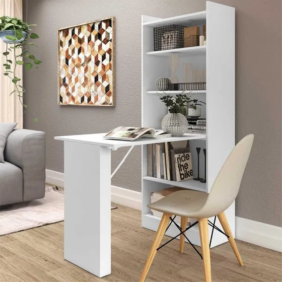 Armário multifuncional/multiuso com prateleiras e mesa retrátil com organizador Multimóveis Branco