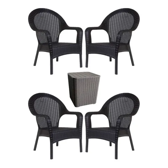 Juego De Jardin Sillon Qatar X4 + Mesa Capri Set Rattan Color Negro Garden Life