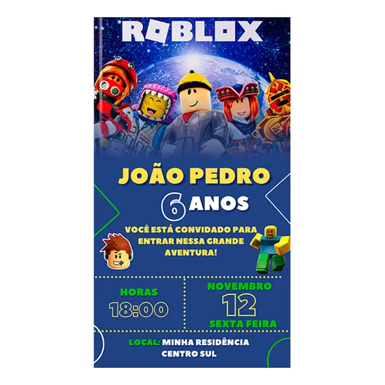 Kit Convite Digital E Impresso Roblox 20 Unidades