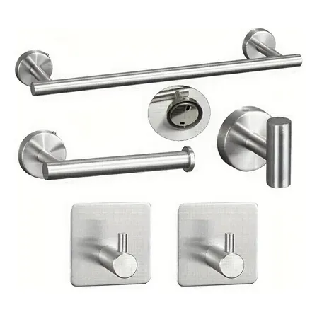 Set De 5 Accesorios De Baño Acero Inoxidable Plata Color Plateado EshopAngie