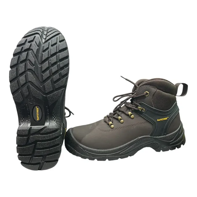 Bota De Seguridad Trenzada Corte Medio De Cuero Impermeable