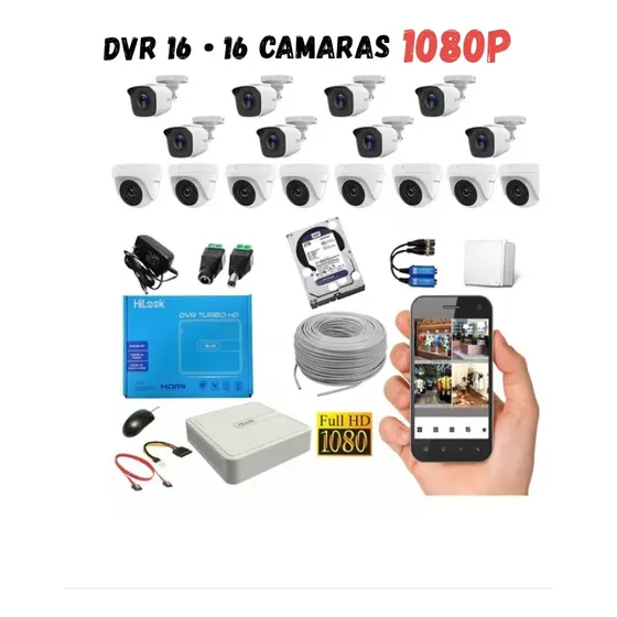 Kit 16 Cámaras Seguridad  Dvr 16 Canales, 16 Camaras 1080p
