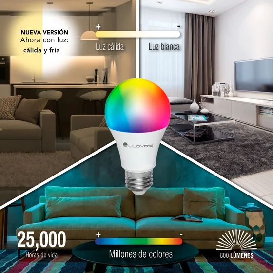 Lloyd's Foco Inteligente Wifi Rgb + Luz Blanca Fría Y Cálida Luz RGB + CCT Multicolor y luz blanca (fria y calida)