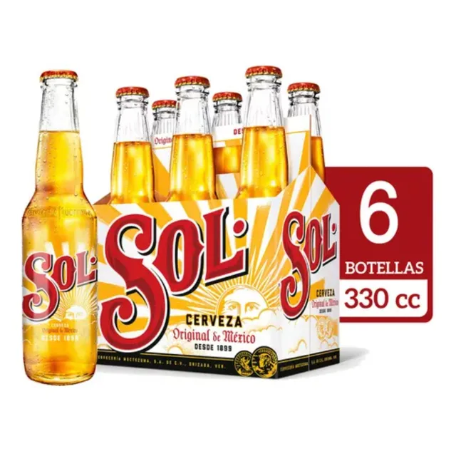6 Pack Cerveza Sol Botella 330cc