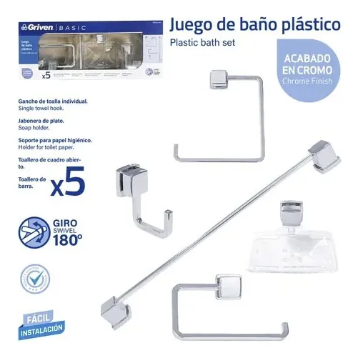 Accesorios De Baño Griven Cromado 5 Piezas Moderno Plástico