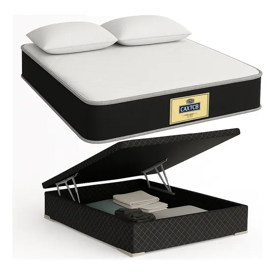 Juego De Dormitorio Colchon 2 Plazas Espuma + Base Baul