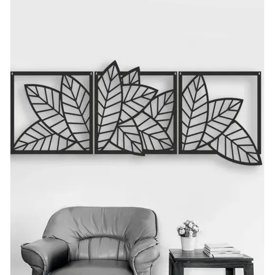 Tríptico De Hojas 50x150cm Decorativo Pared Sala  Mdf 6mm