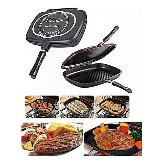Sartén Doble Parrilla 36 Cms Antiadherente Dessini Italiana Color Negro