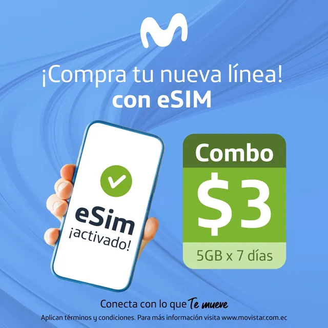 Chip Digital Esim Movistar Línea Nueva Combo 5gb X 7 Días