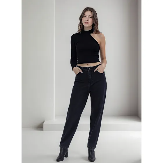 Jean Momfit Negro Tiro Alto Hershedenim Mujer