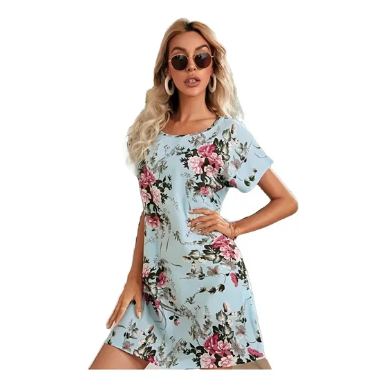 Vestido Azul Cielo Estampado Floral Tunico. Talla M. Shein