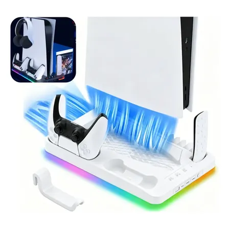 Base Para Ps5 Slim Fat Cooler Suporte Controle Jogos Led Rgb