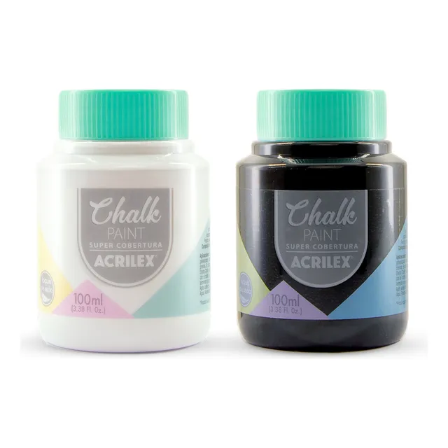 Kit 2 Tinta Chalk Paint Branco 519 E Preto 520 Acrilex 100ml