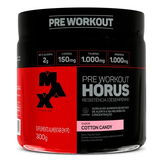 Pre Treino Max Titanium Suplemento em Pó Pre Workout Horus 300g Sabor Cotton candy
