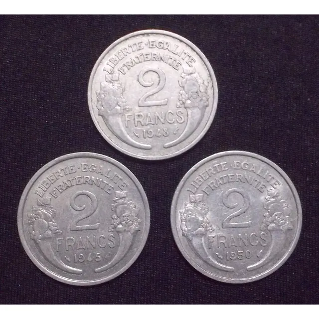 Francia - 2 Francos 1945 - 1948 - 1950 (3 Monedas)