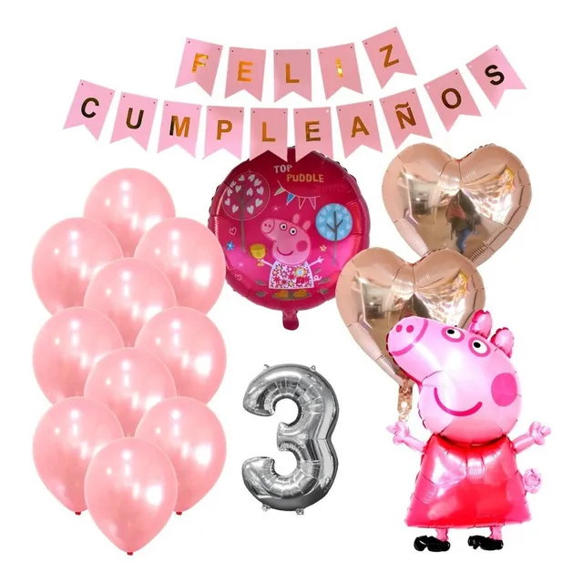 Combo Kit Deco Globos Peppa Pig+numero40cm+feliz Cumple