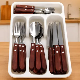 Fratelli Conjunto Talher Faqueiro Inox Com Cabo Madeira 25 Peças Madeira E Inox R