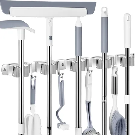 Suporte De Parede Para Vassoura E Rodo Em Aço Inoxidável