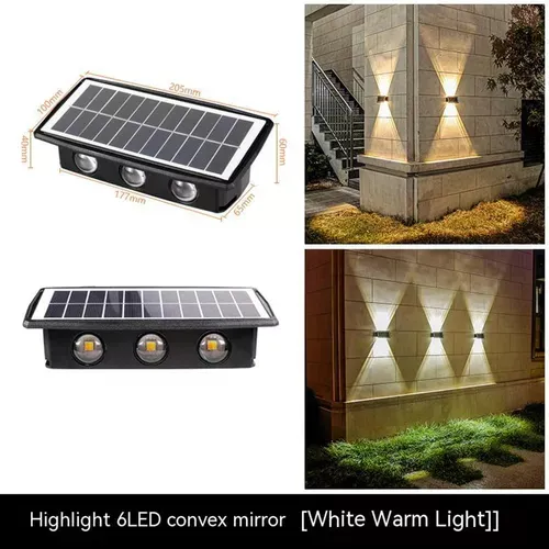 Lampara Pared 6led Solar Recargable Exterior De Pvc