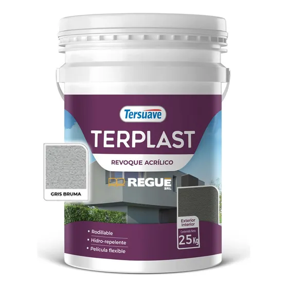 Revoque Acrílico Terplast Rodillable 25kg Tersuave - Color Gris Bruma
