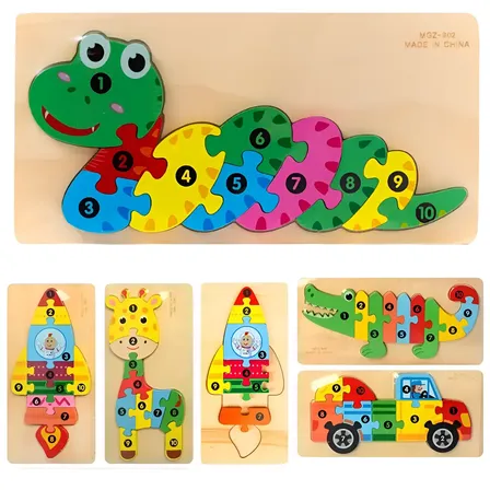 Brinquedo Educativo Montessori Quebra Cabeça Animais Madeira Cobrinha