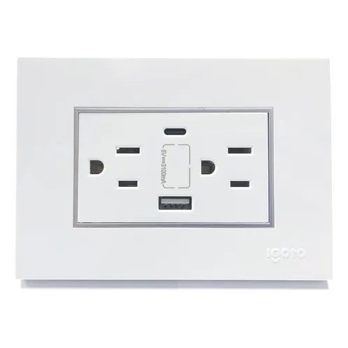 Toma Corriente Con Tierra + Usb Y Tipo C Blanco Serie Z