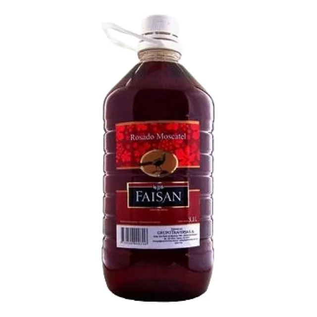 Vino rosado Faisán Moscatel bodega Grupo Traversa en bidón 3 L en estuche de plastico