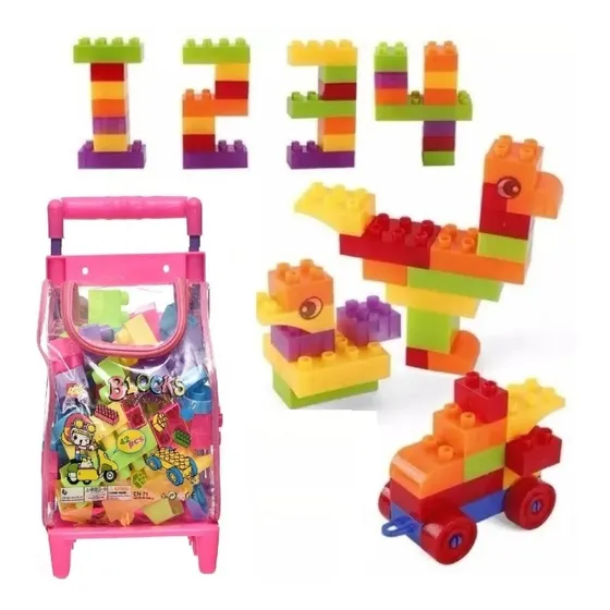 Juego Bloques De Encastre En Mochila Carrito Armar Blocks 