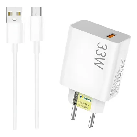 Carregador Cabo + Fonte Para Xiaomi Turbo Tipo C 33w 5g Branco