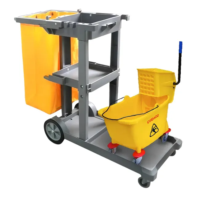 Carrito De Limpieza Con Bolsa + Cubeta Exprimidora 32 L Oval Gris Y Amarillo