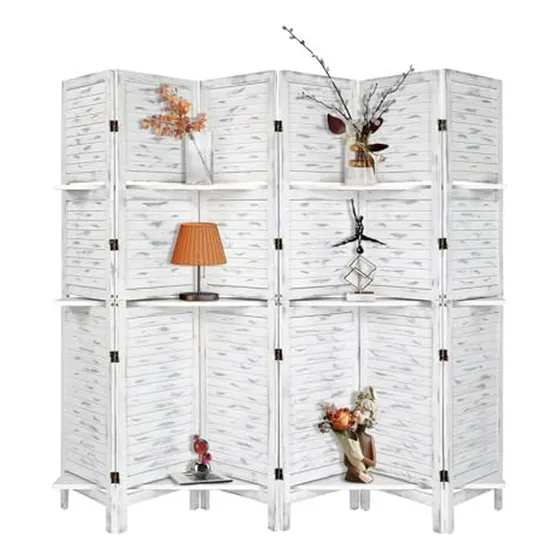 Separador De Espacios Plegable Con Estantes, 6 Paneles Gris,