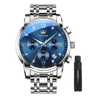 Reloj Olevs Impermeable Para Hombre Con Esfera Azul Plateada Reloj Olevs Impermeable Para Hombre Con Esfera Azul Plateada