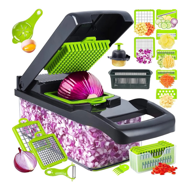 Cortador Alimentos Ralador Para Cozinha 16 Em 1 Fatiador Verde Cortador Alimentos Ralador Para Cozinha 16 Em 1 Fatiador Verde