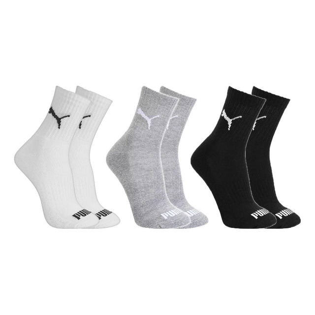 Kit 3 Pares Meias Puma Cano Médio Original Masculino Algodão Kit 3 Pares Meias Puma Cano Médio Original Masculino Algodão